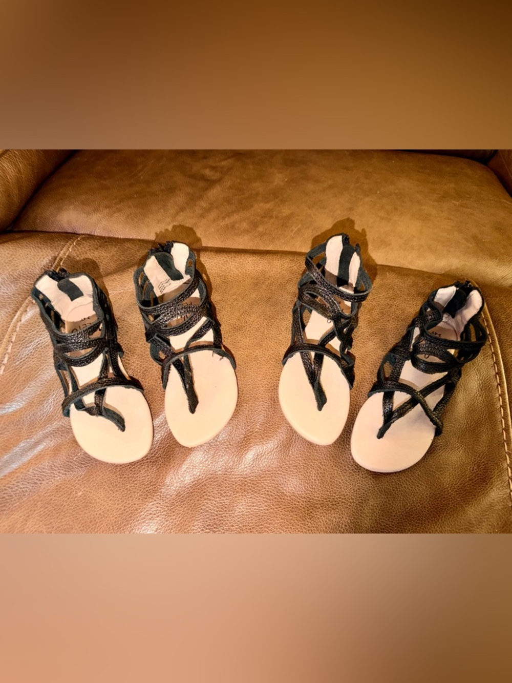 Monkey Feet Girls Black Strappy Gladiator Sandals